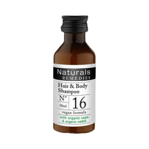 Veganski revitalizirajući šampon za kosu i telo s koprivom, kaduljom i crnom ribizlom - 30 ml